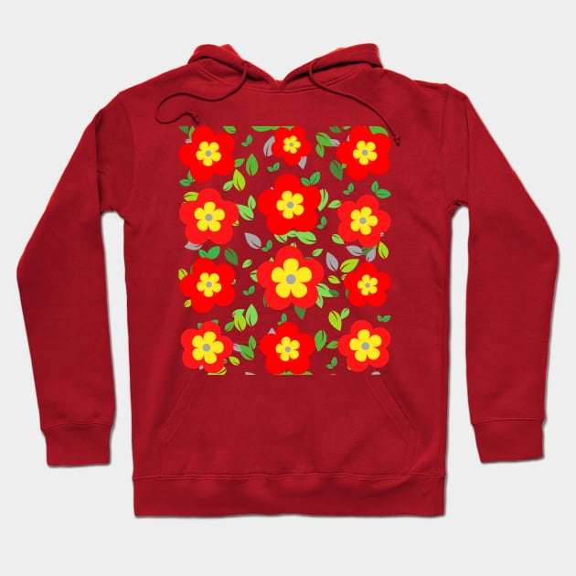 Red and yellow floral pattern Hoodie by Nano-none